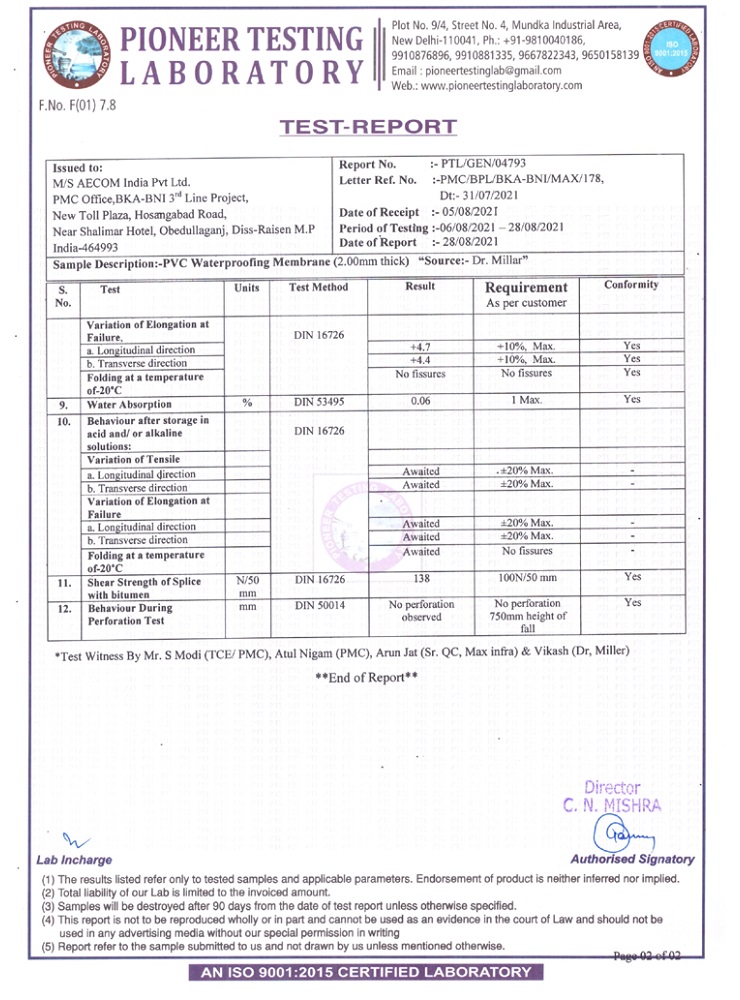 pvc Geomembrane test report